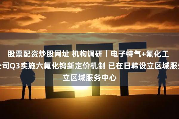 股票配资炒股网址 机构调研丨电子特气+氟化工 这家公司Q3实施六氟化钨新定价机制 已在日韩设立区域服务中心
